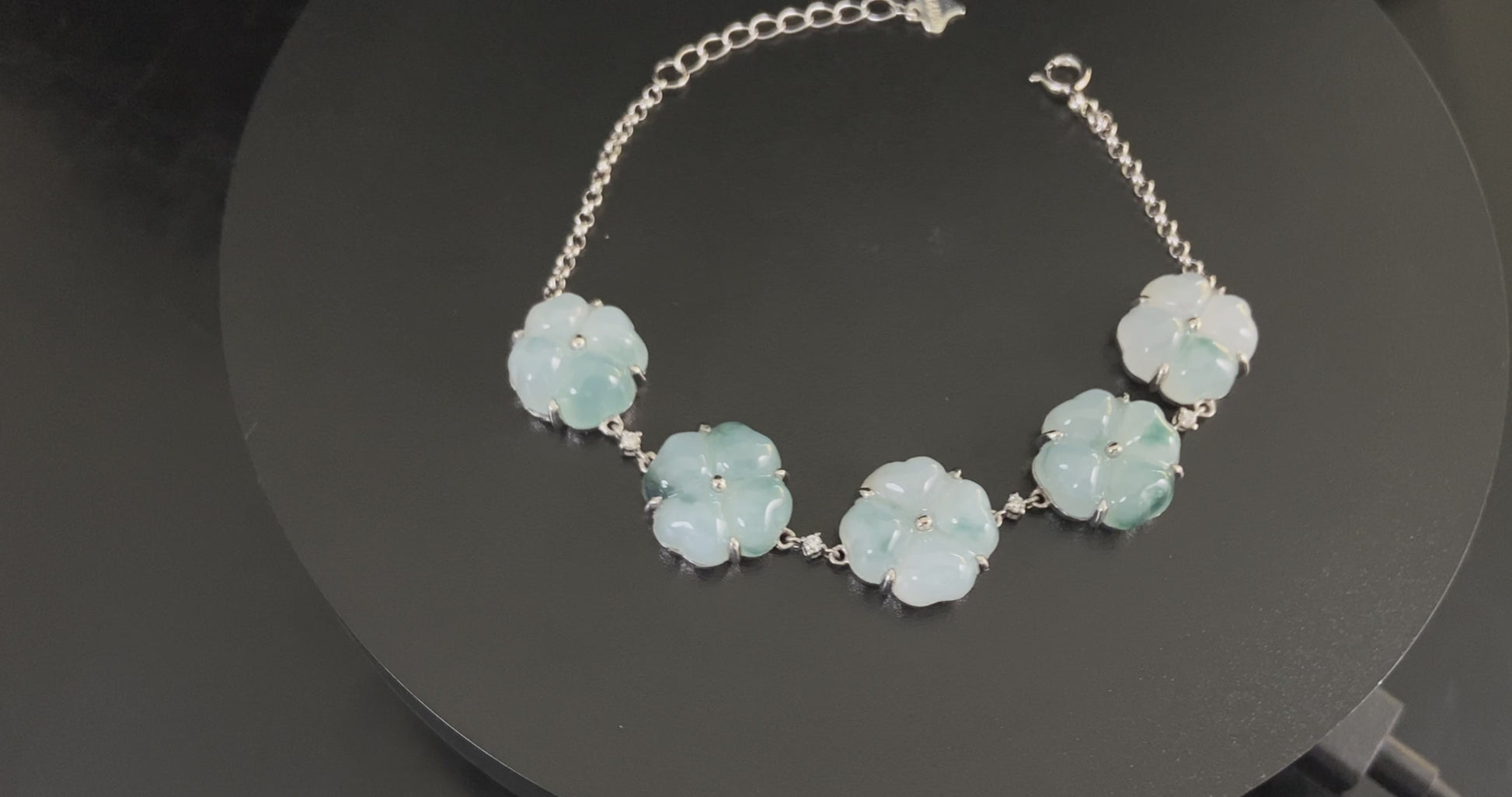 Stream Mist Blue Four-Leaf Clover  · Nature Burmese Jadeite Bracelet