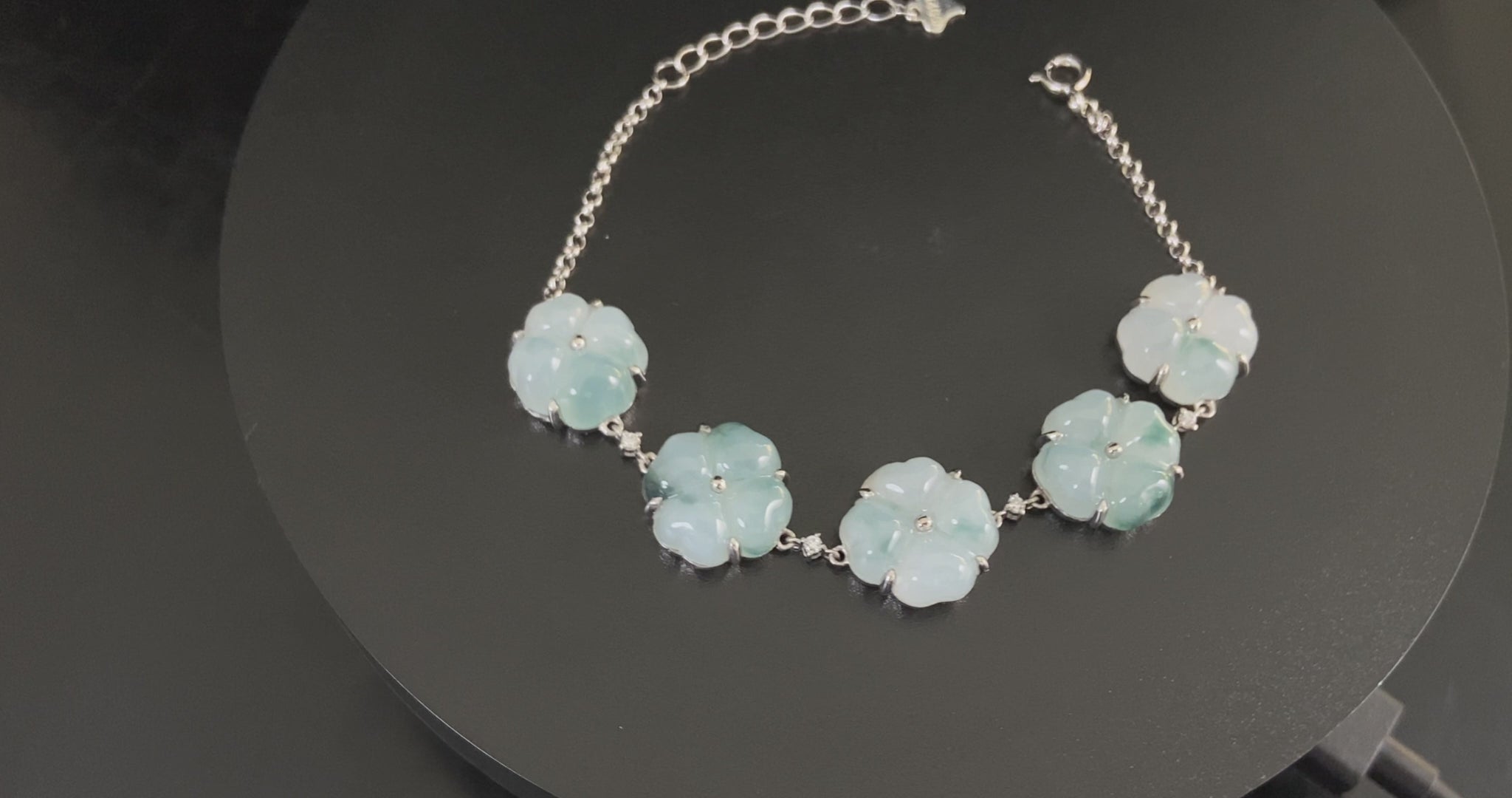 Stream Mist Blue Four-Leaf Clover  · Nature Burmese Jadeite Bracelet