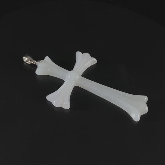 Mist Ivory Vintage Ornate Cross · Nature Guatemalan Jadeite Pendant