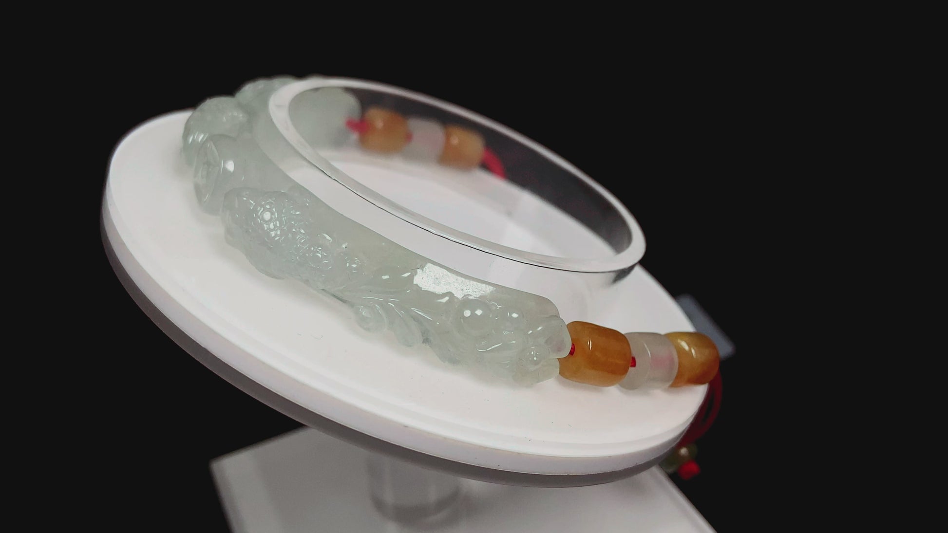 A icy half bangle red cord jadeite  bracelet.