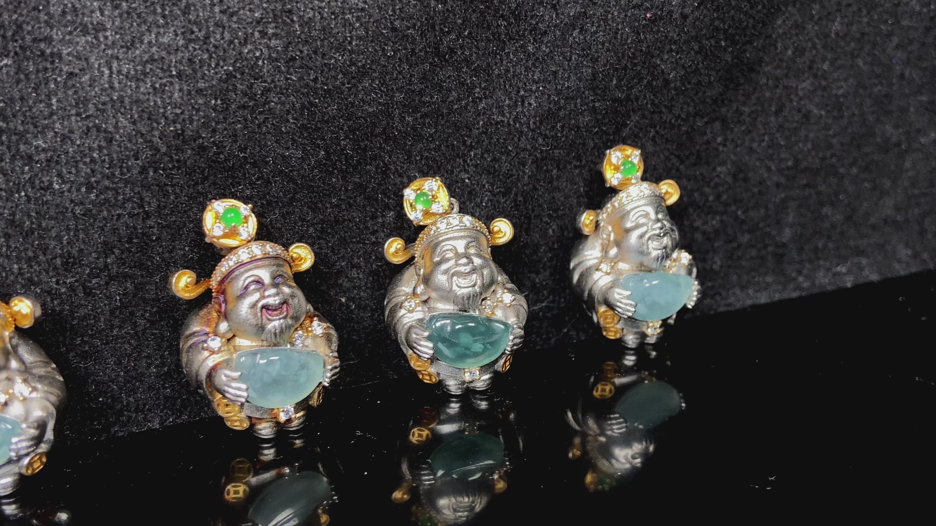 Load video: A aqua ingot fortune god jadeite pendant.