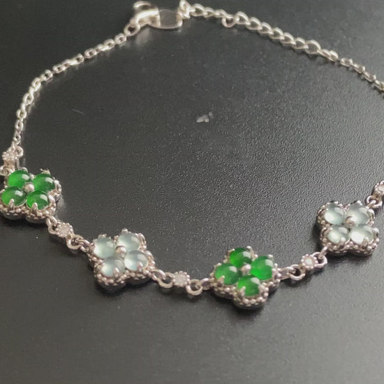 A lucky green ice clover jadeite  bracelet.