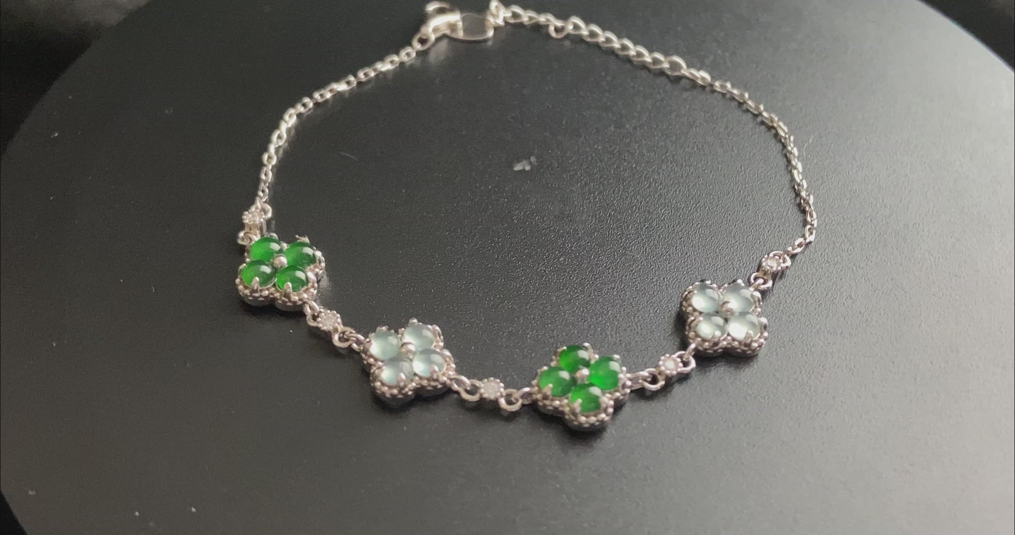 A lucky green ice clover jadeite  bracelet.