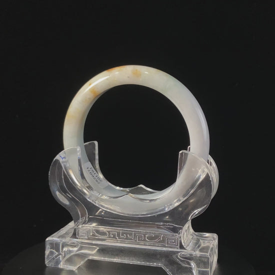 Highly Recommended 💰 Ethereal White Base Gold‑Splashed · Nature Burmese Jadeite Peace Bangle