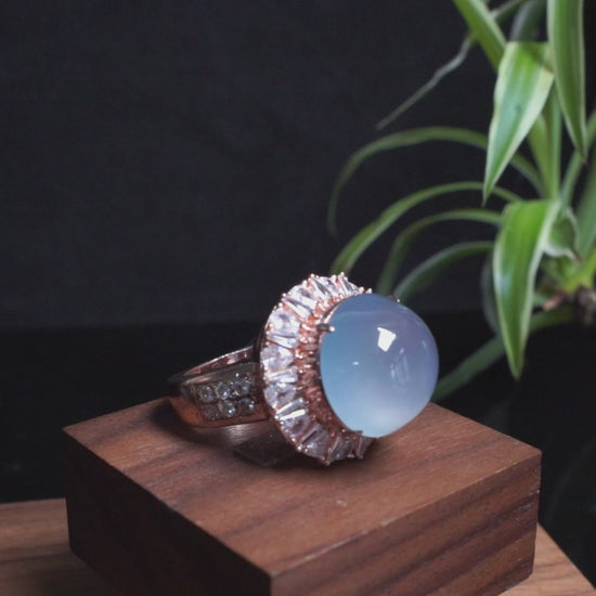 A icy sky blue dew drop jadeite ring.