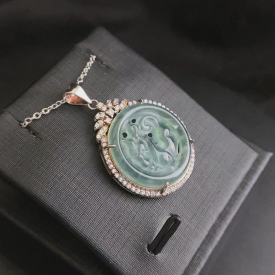 A ice aqua hollow carve halo jadeite pendant.