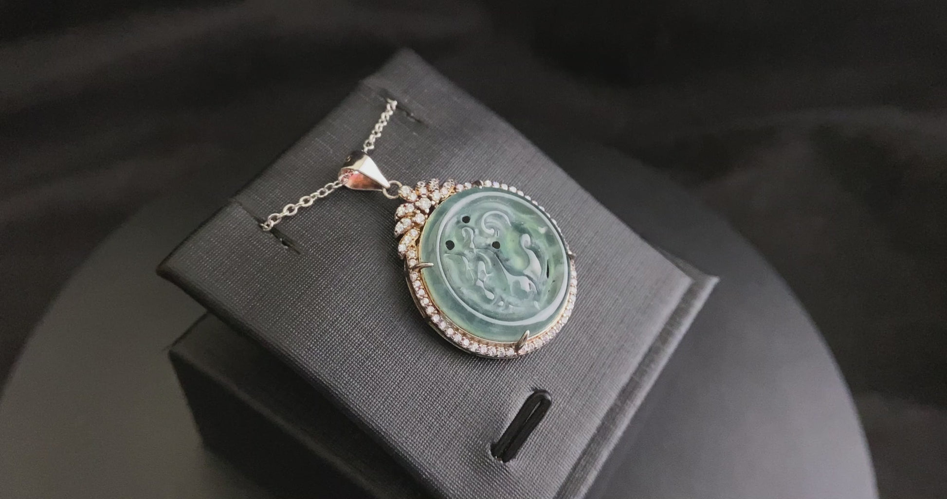 A ice aqua hollow carve halo jadeite pendant.