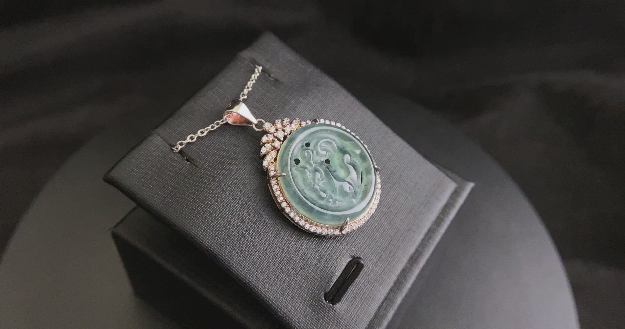 A ice aqua hollow carve halo jadeite pendant.