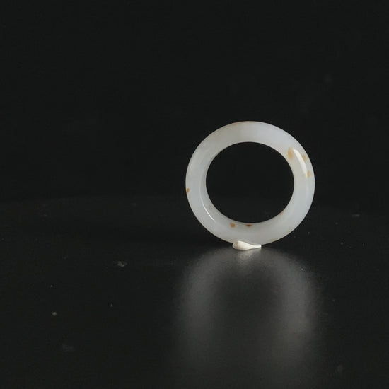 Auspicious Koi | Pure White Flecked With Gold · Nature Burmese Jadeite Ring