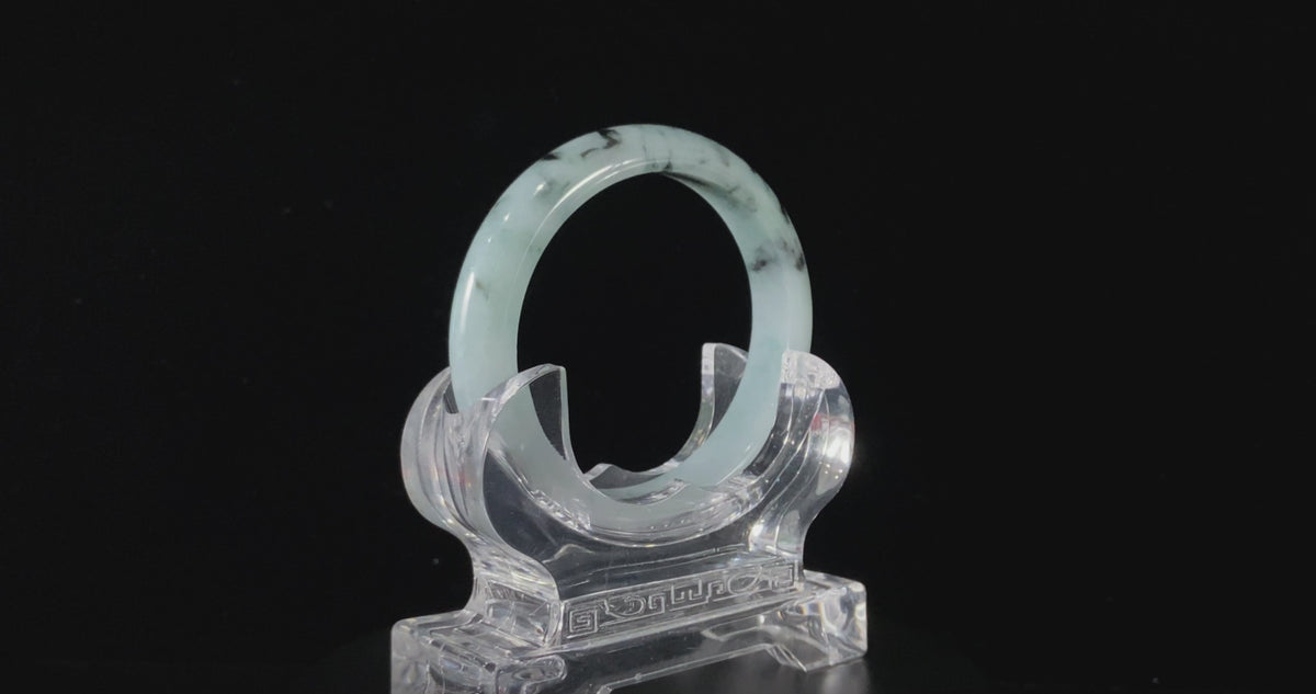 Ink‑Wash Pale‑Mist · Nature Burmese Jadeite Peace Bangle