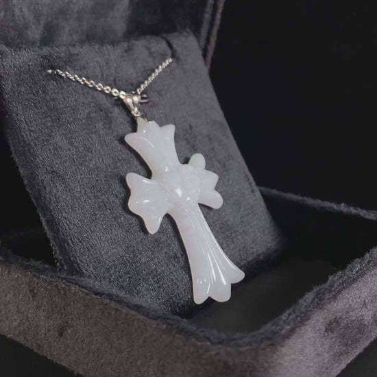 Milky White Heart Gothic Cross · Nature Burmese Jadeite Pendant