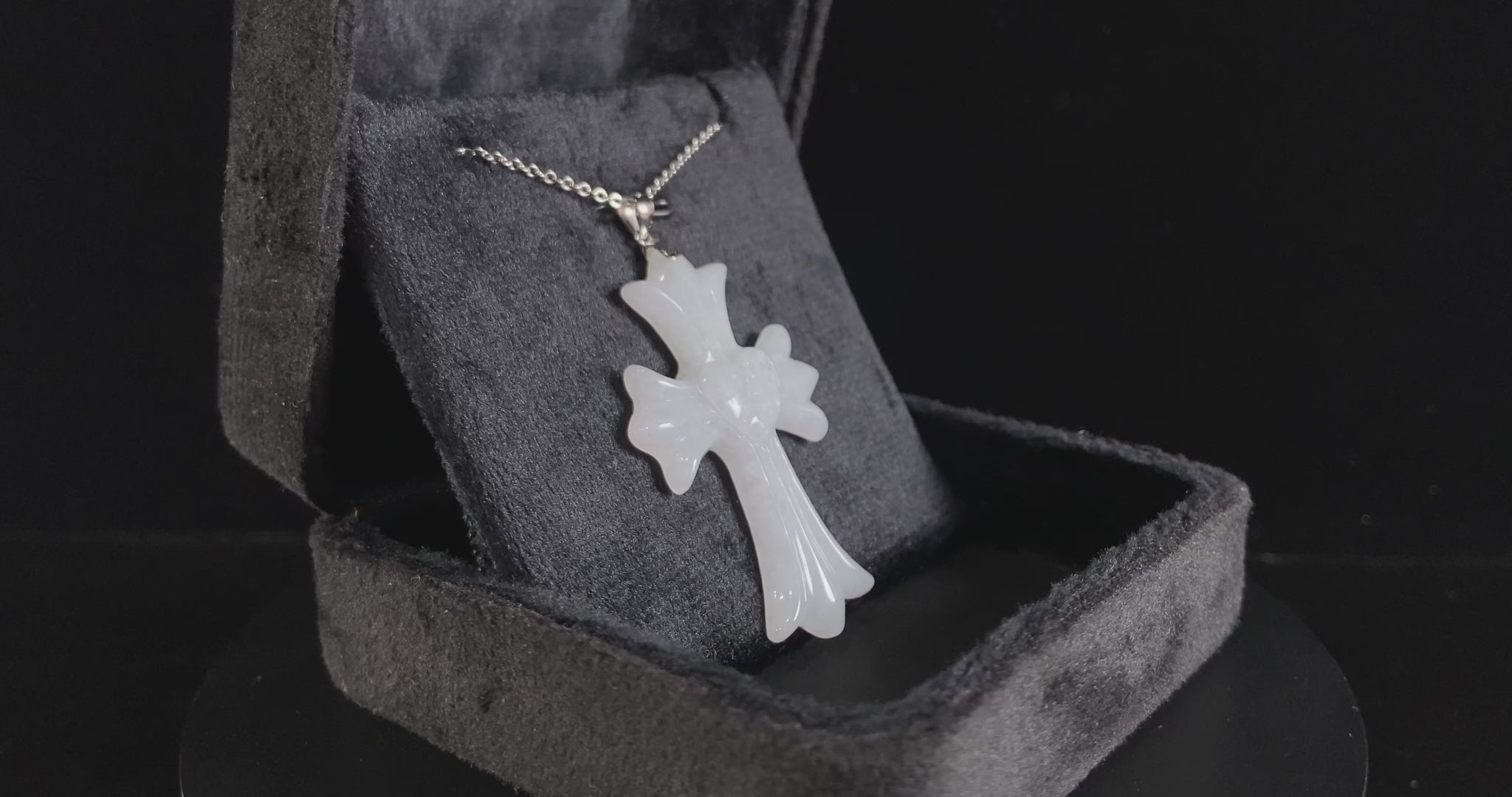Milky White Heart Gothic Cross · Nature Burmese Jadeite Pendant