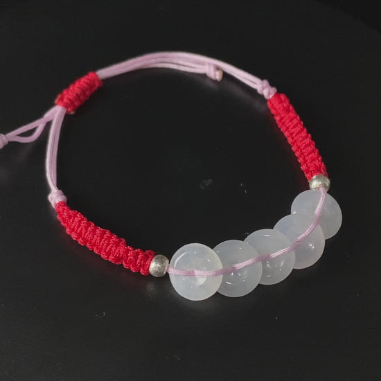 Red With The Five Blessings · Nature Burmese Jadeite Bracelet