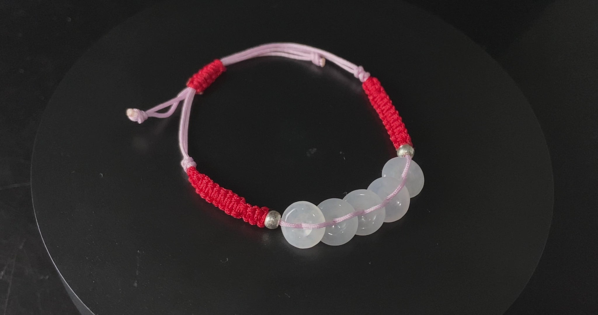 Red With The Five Blessings · Nature Burmese Jadeite Bracelet