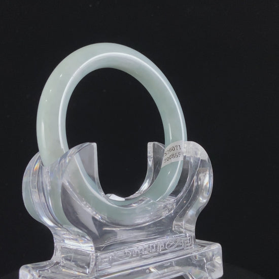 Soft Pale Blue · Nature Burmese Jadeite Round Bangle (57mm)