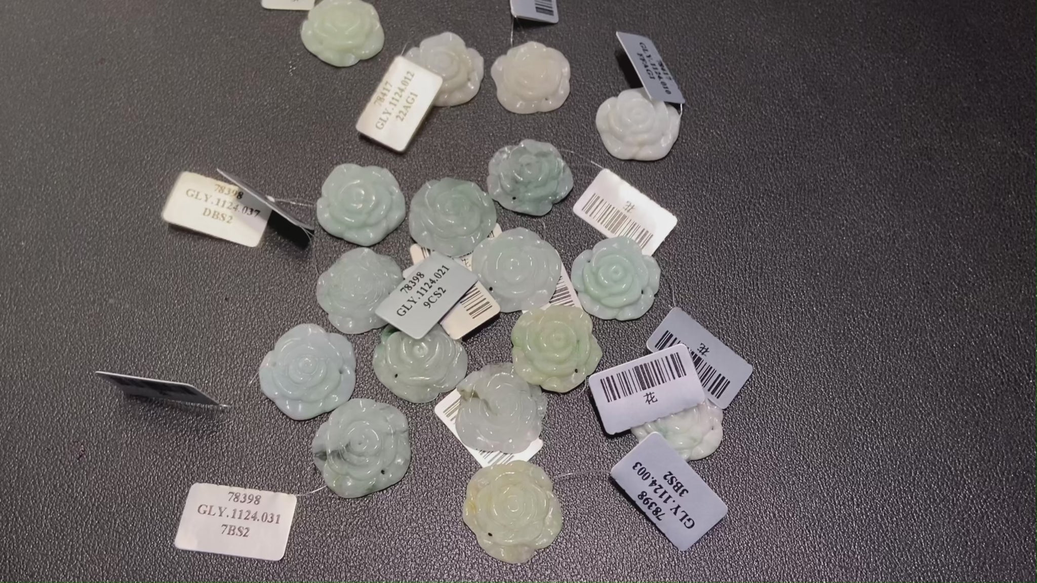 Four individually colored blooms loose jadeite.