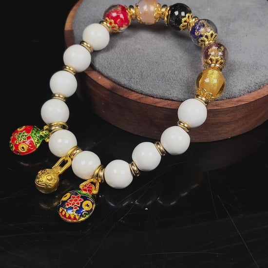 A oriental fortune incense ash white porcelain beaded bracelet.