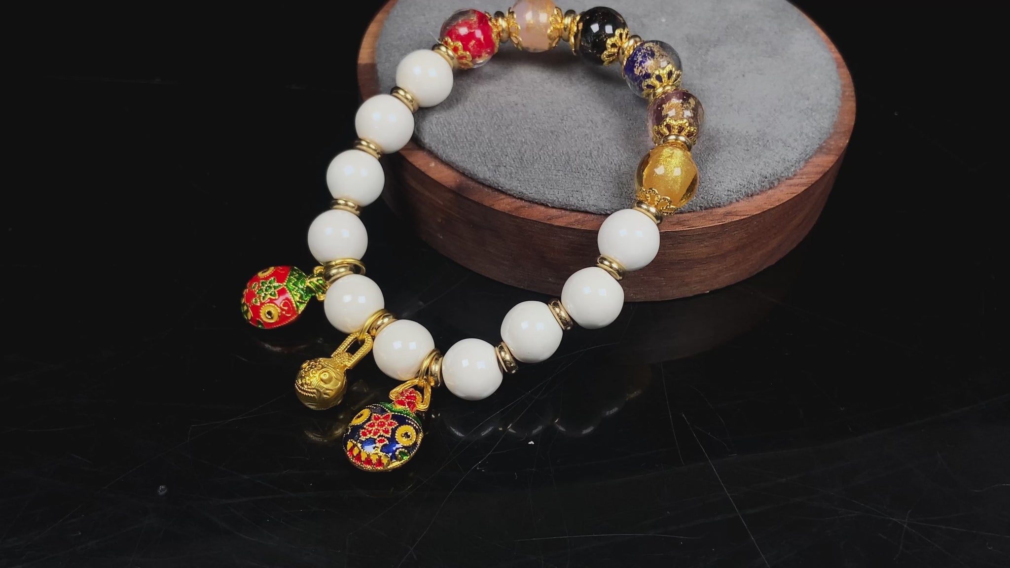 A oriental fortune incense ash white porcelain beaded bracelet.