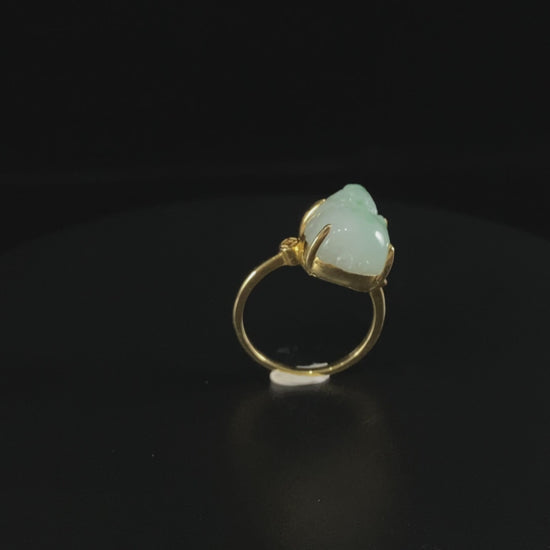 Pale Base Floating Green Pixiu · Nature Burmese Jadeite Ring (17mm)