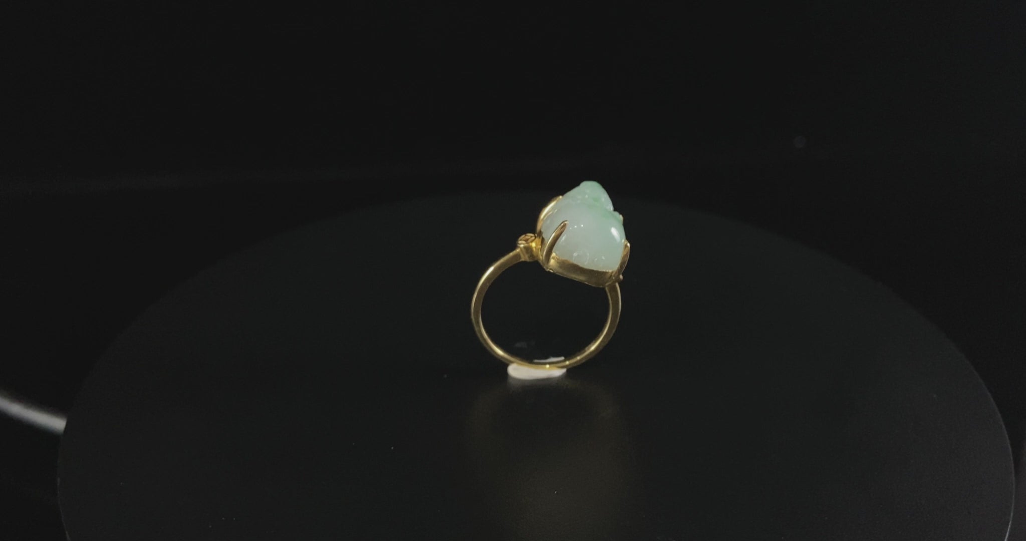 Pale Base Floating Green Pixiu · Nature Burmese Jadeite Ring (17mm)