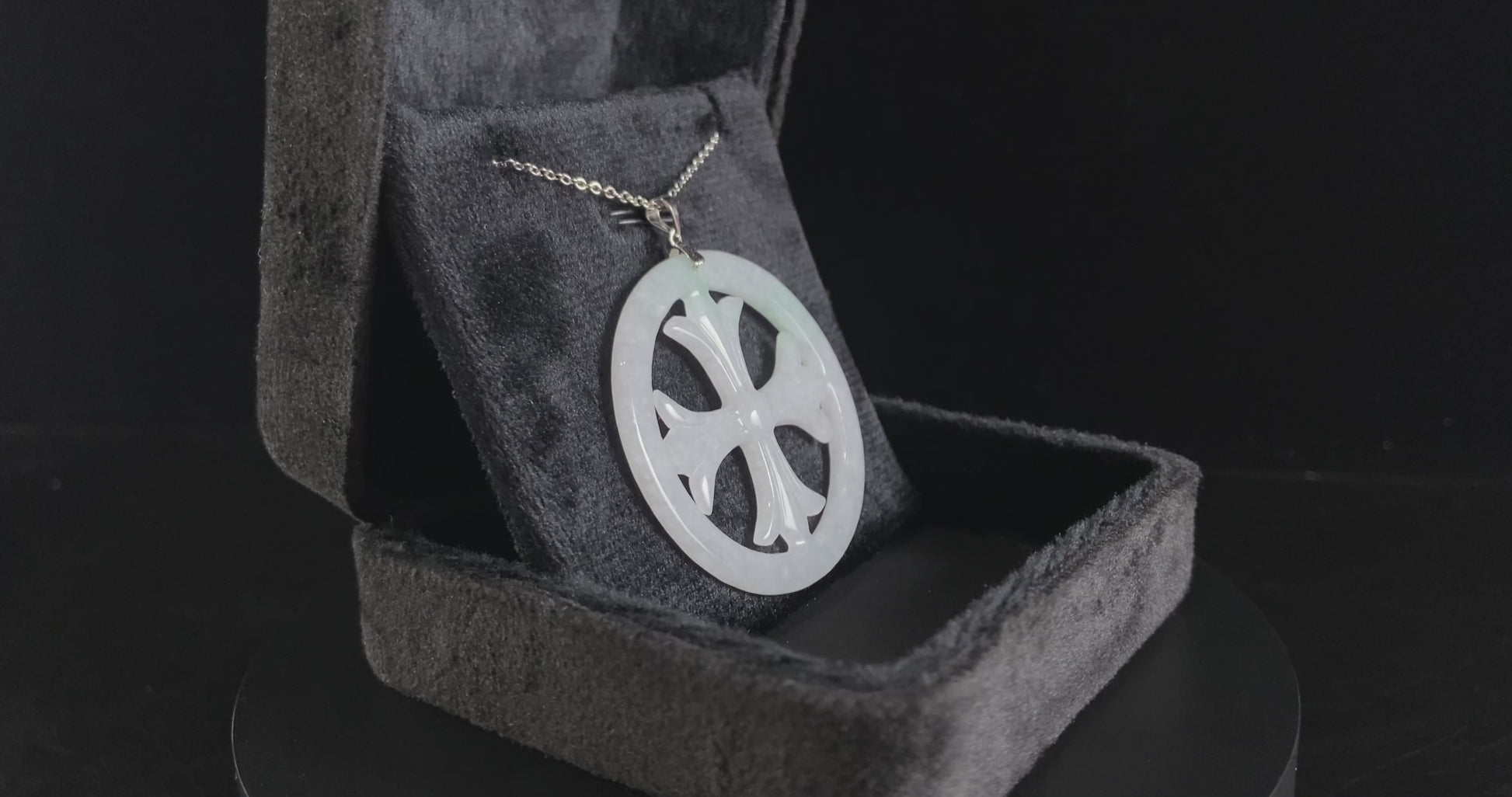 Icy White Cut-out Circular Frame Cross · Nature Burmese Jadeite Pendant