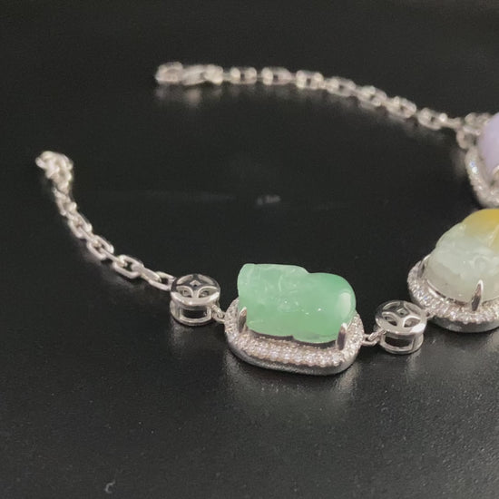 A rainbow Pixiu fortune jadeite bracelet.