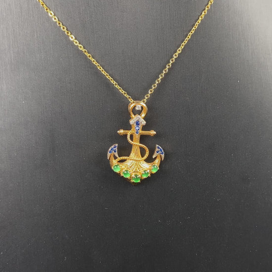 A vivid green anchor fortune jadeite pendant.