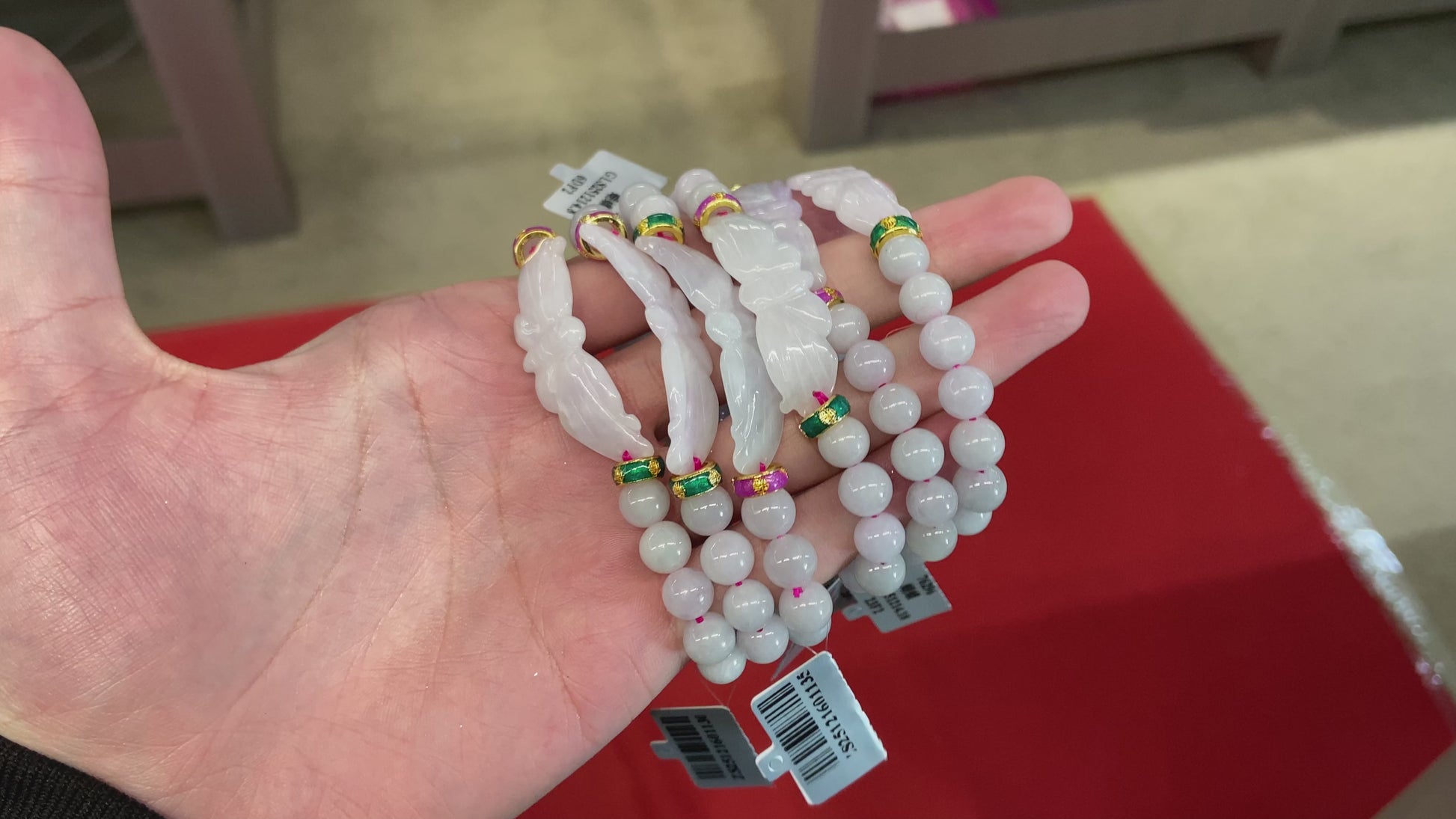 A milky white butterfly dream jadeite beads bracelet.