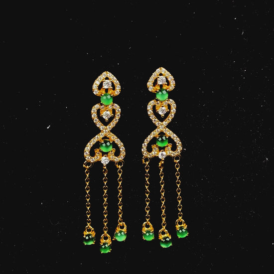 A pair of double heart green tassel  jadeite earrings.
