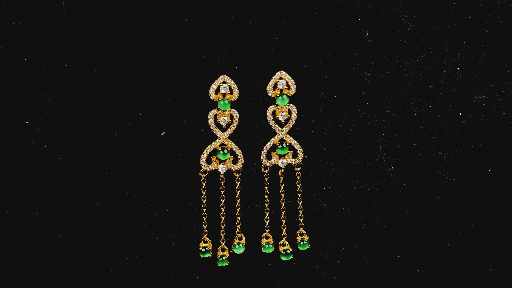 A pair of double heart green tassel  jadeite earrings.