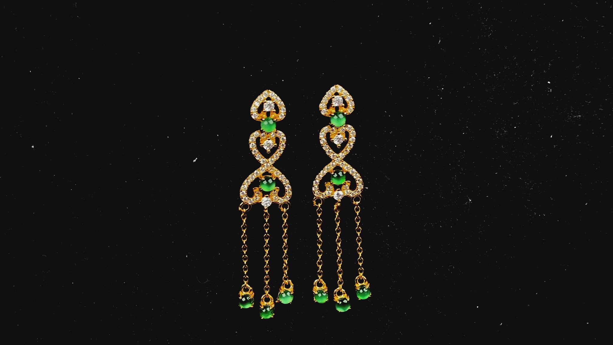 A pair of double heart green tassel  jadeite earrings.