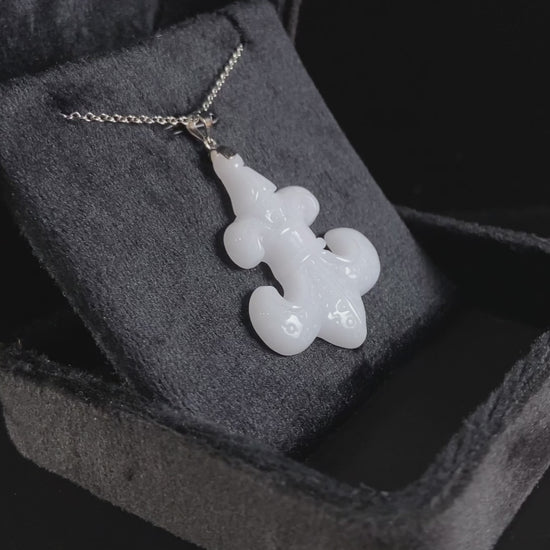 Pure White Fleur-de-lis · Nature Burmese Jadeite Pendant