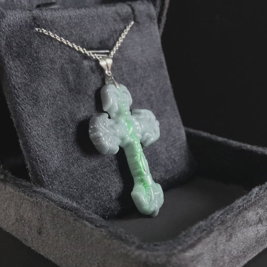 Wuji Gothic Cross · Nature Burmese Jadeite Pendant