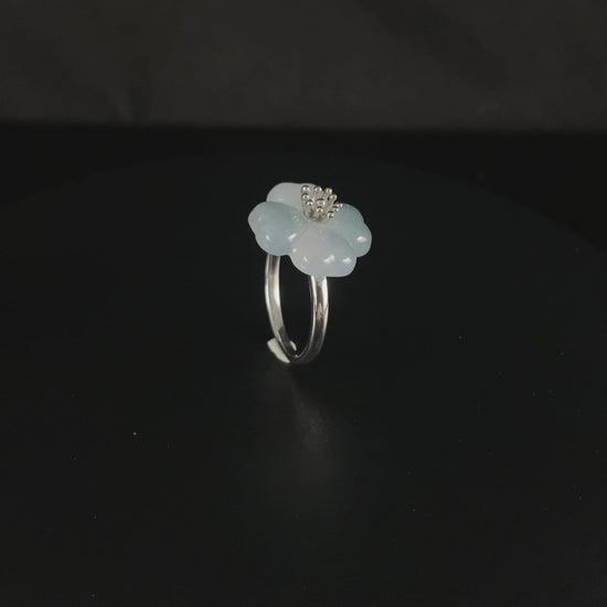 Clear Dew Pale Ice Four-Leaf Clover · Nature Burmese Jadeite Ring 