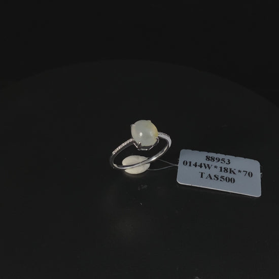 Lunar Vein Soft Milky White · Nature Burmese Jadeite Ring (16mm)