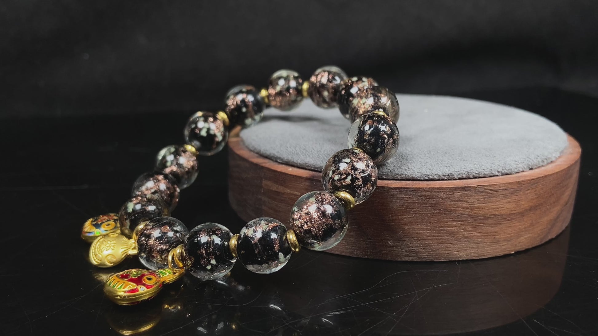 A midnight sparkle incense ash Liuli beaded bracelet.
