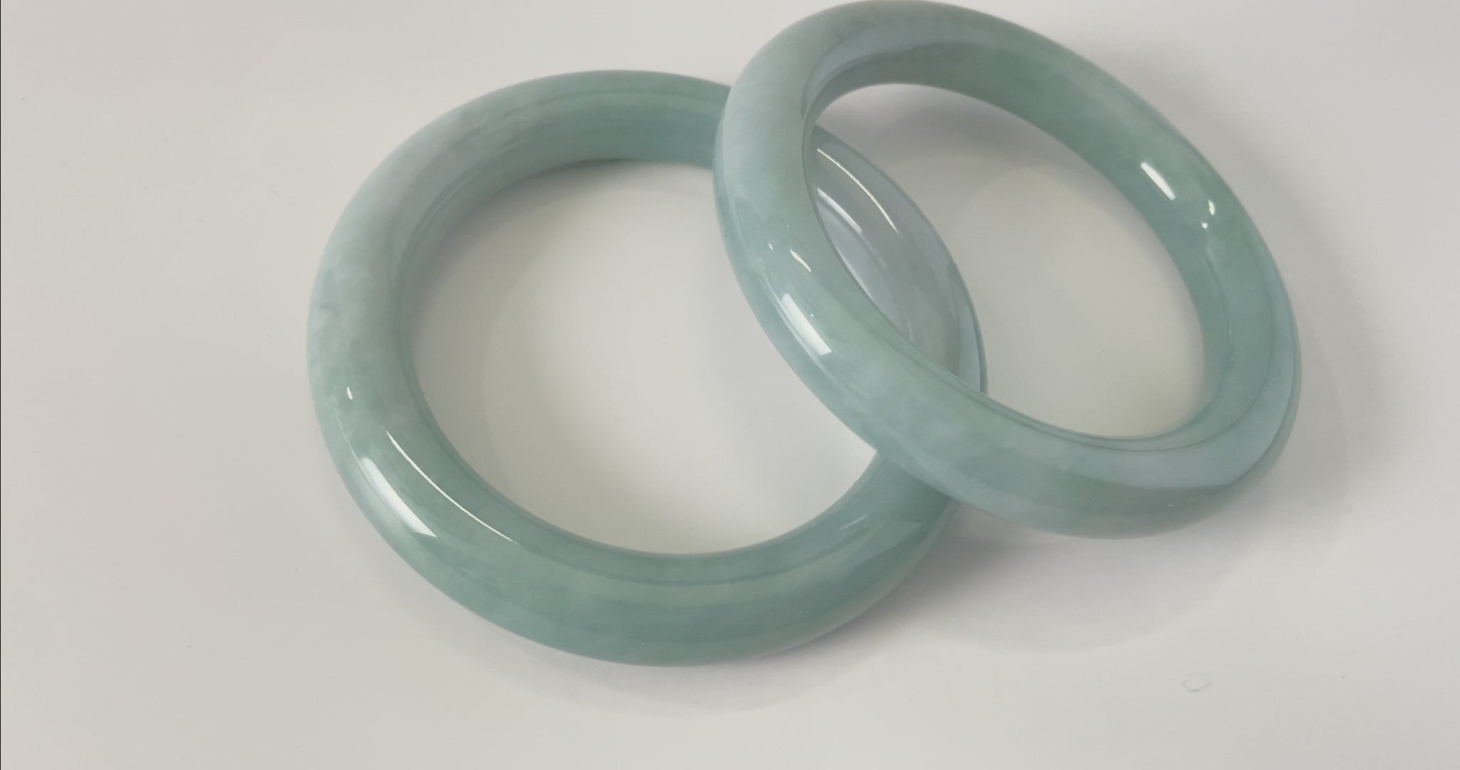 A heavenly blue mist jadeite bangle.