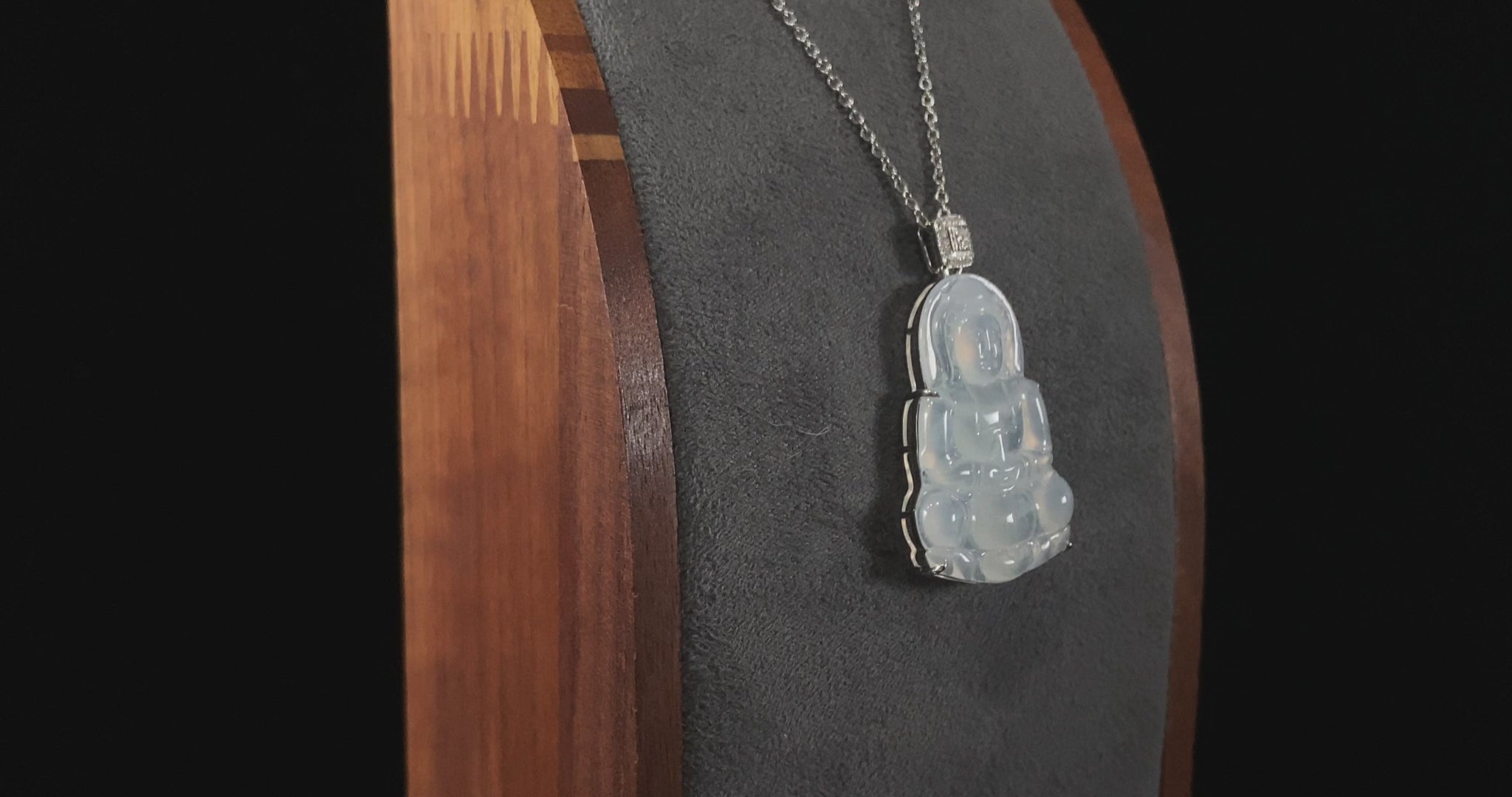 Icy Misty Pale White Guanyin · Nature Burmese Jadeite Pendant