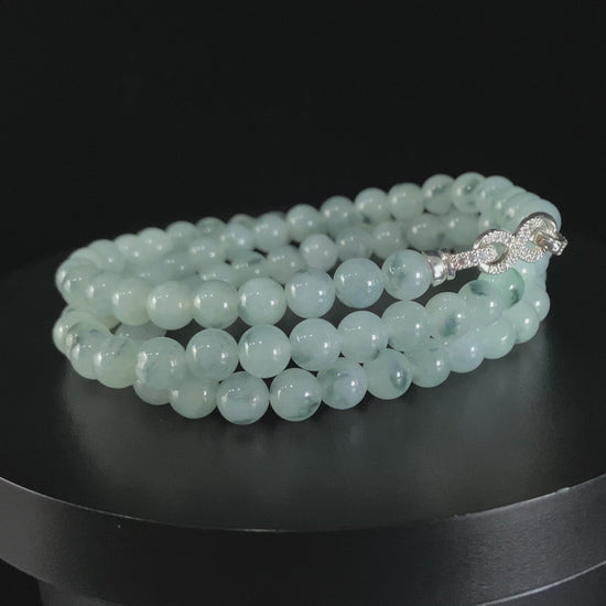 Serene Celadon‑Frost Luminescence · Nature Burmese Jadeite Bracelet