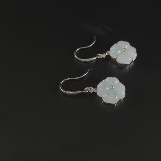 Misty Ice Four-Leaf Clover · Nature Burmese Jadeite Earrings
