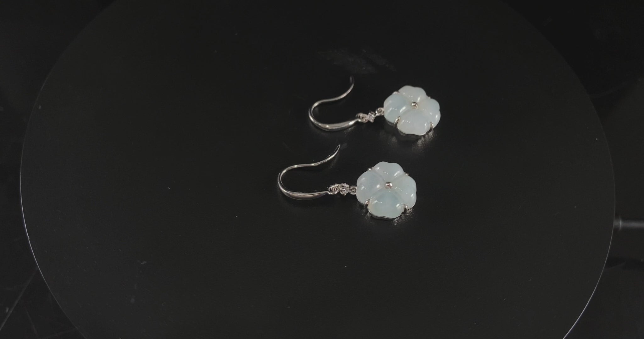 Misty Ice Four-Leaf Clover · Nature Burmese Jadeite Earrings