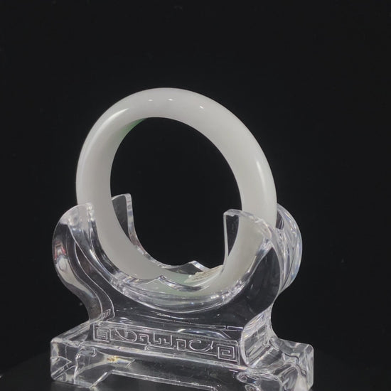 Pale Milk Green Wisps · Nature Burmese Jadeite Peace Bangle (54mm)