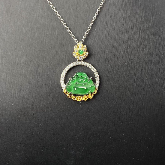 A lotus dual gold buddha jadeite pendant.