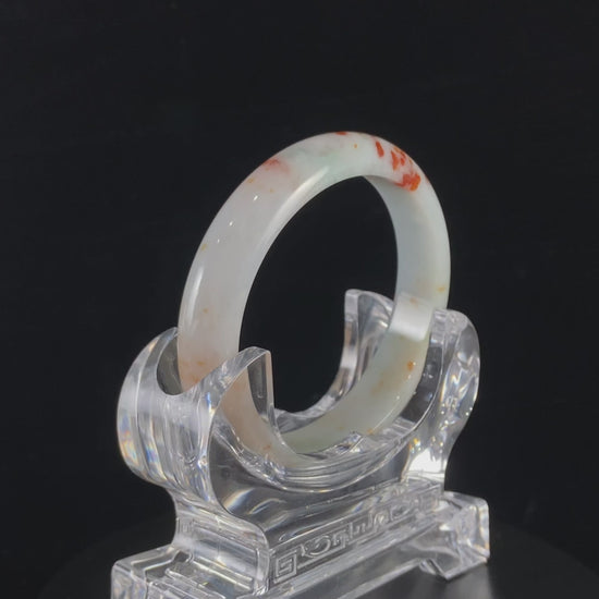 Auspicious Koi | Crimson Petals Fall Upon Frost · Nature Burmese Jadeite Peace Bangle
