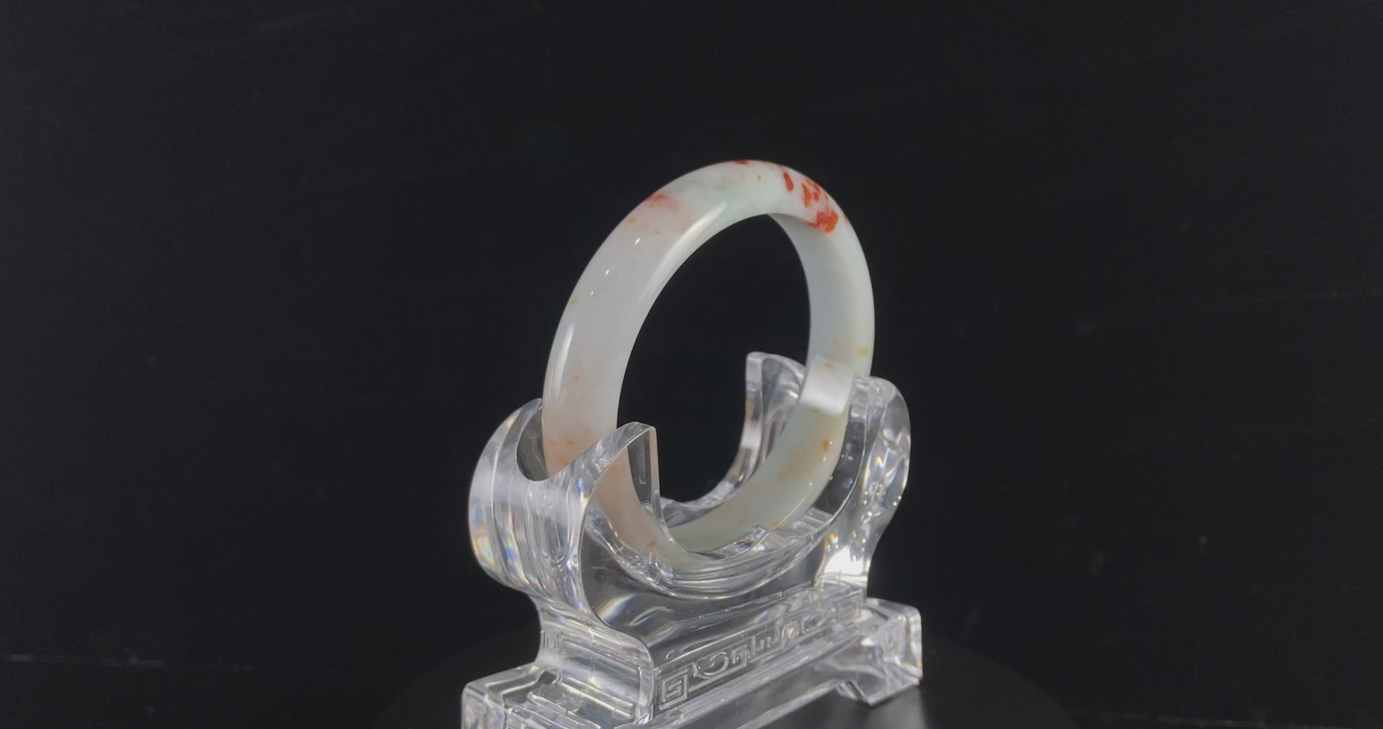 Auspicious Koi | Crimson Petals Fall Upon Frost · Nature Burmese Jadeite Peace Bangle