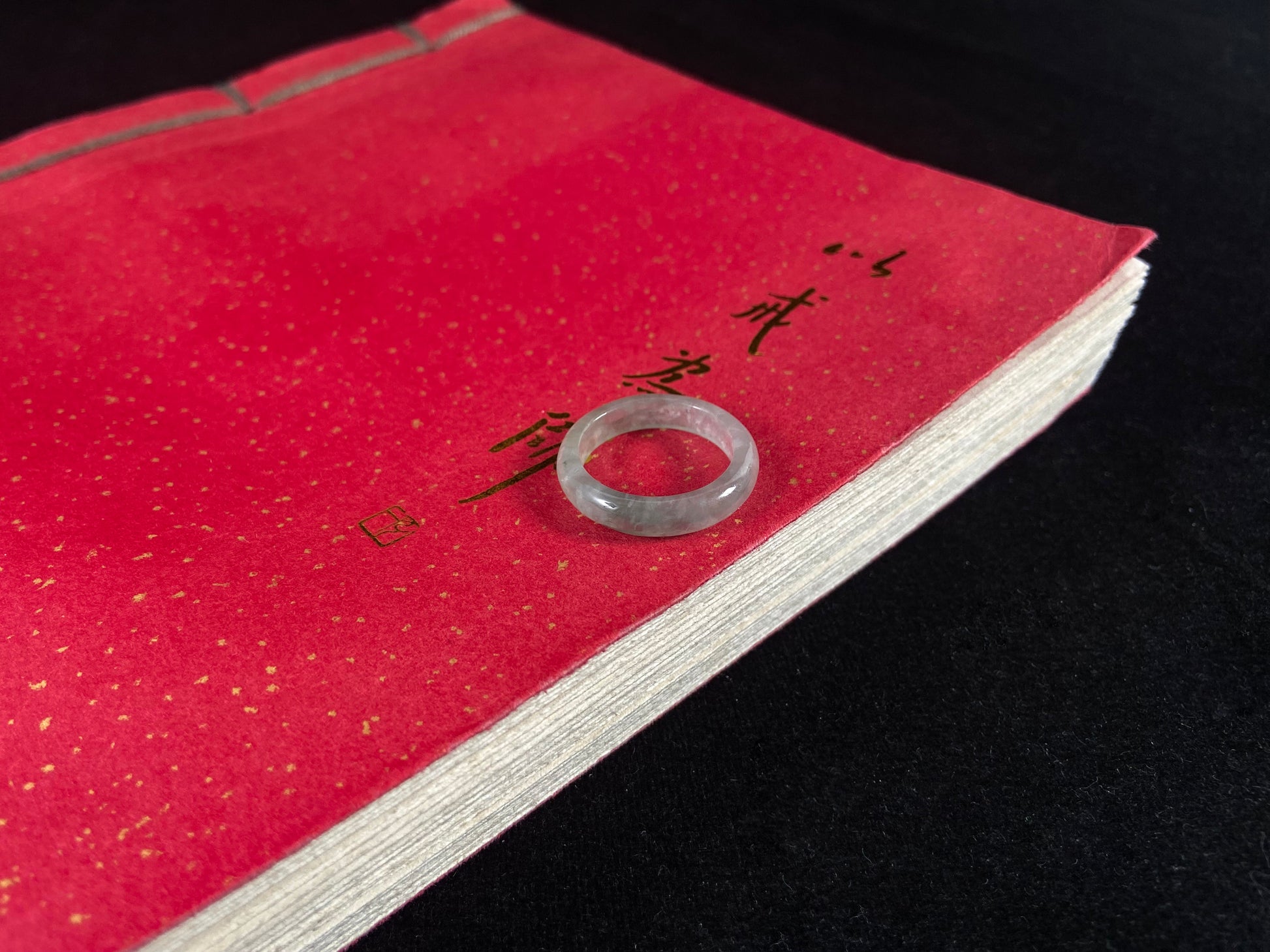 Natural Green Jadeite Ring On The Tabble 