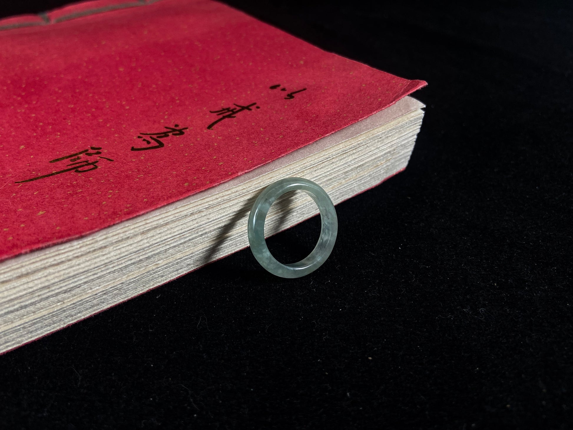 Natural Green Jadeite Ring On The Tabble 