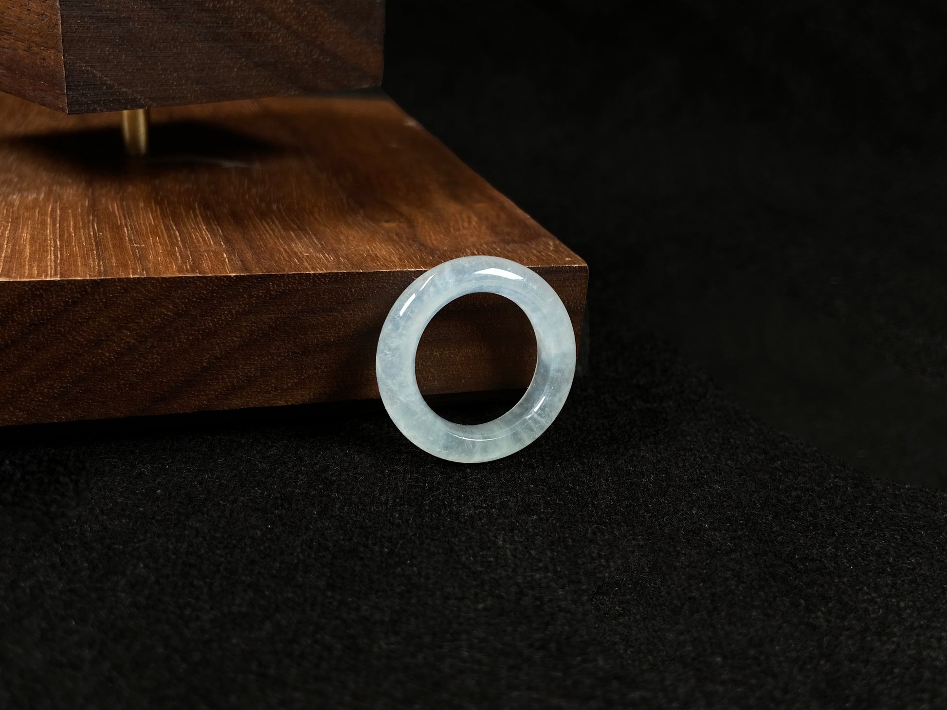 An icy-colored jadeite ring.