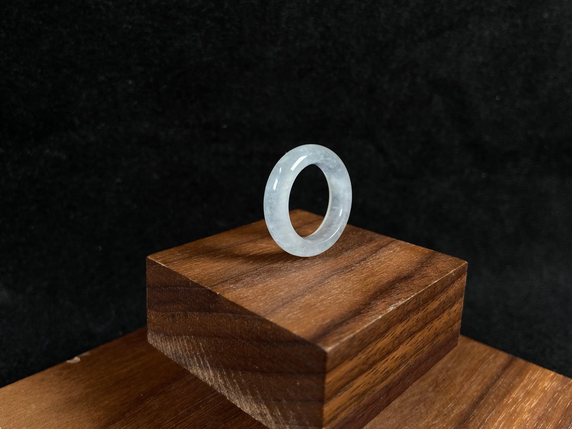 An icy-colored jadeite ring.