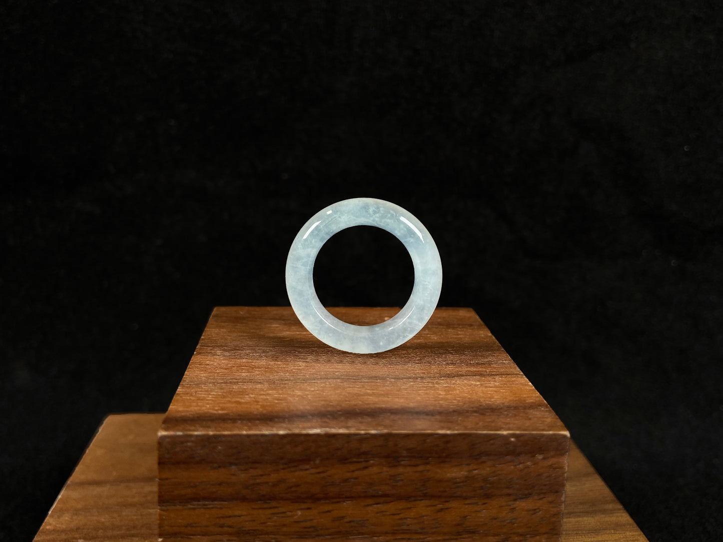 An icy-colored jadeite ring.